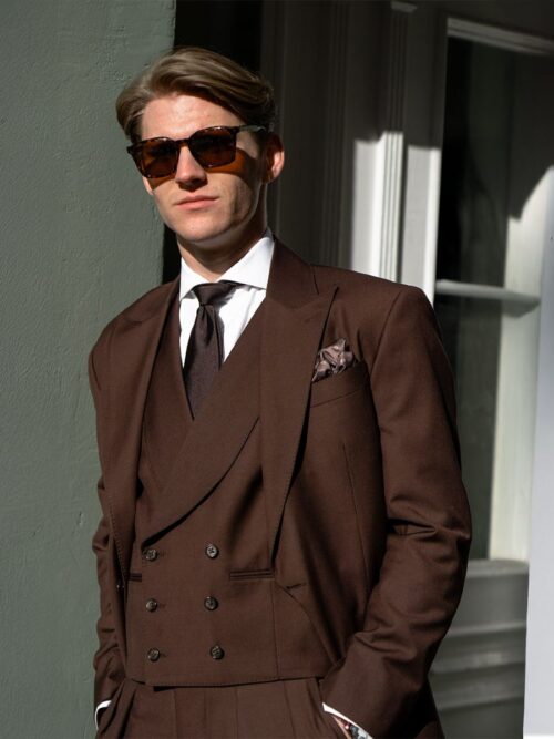 Dark Brown Suit with Pocket Square